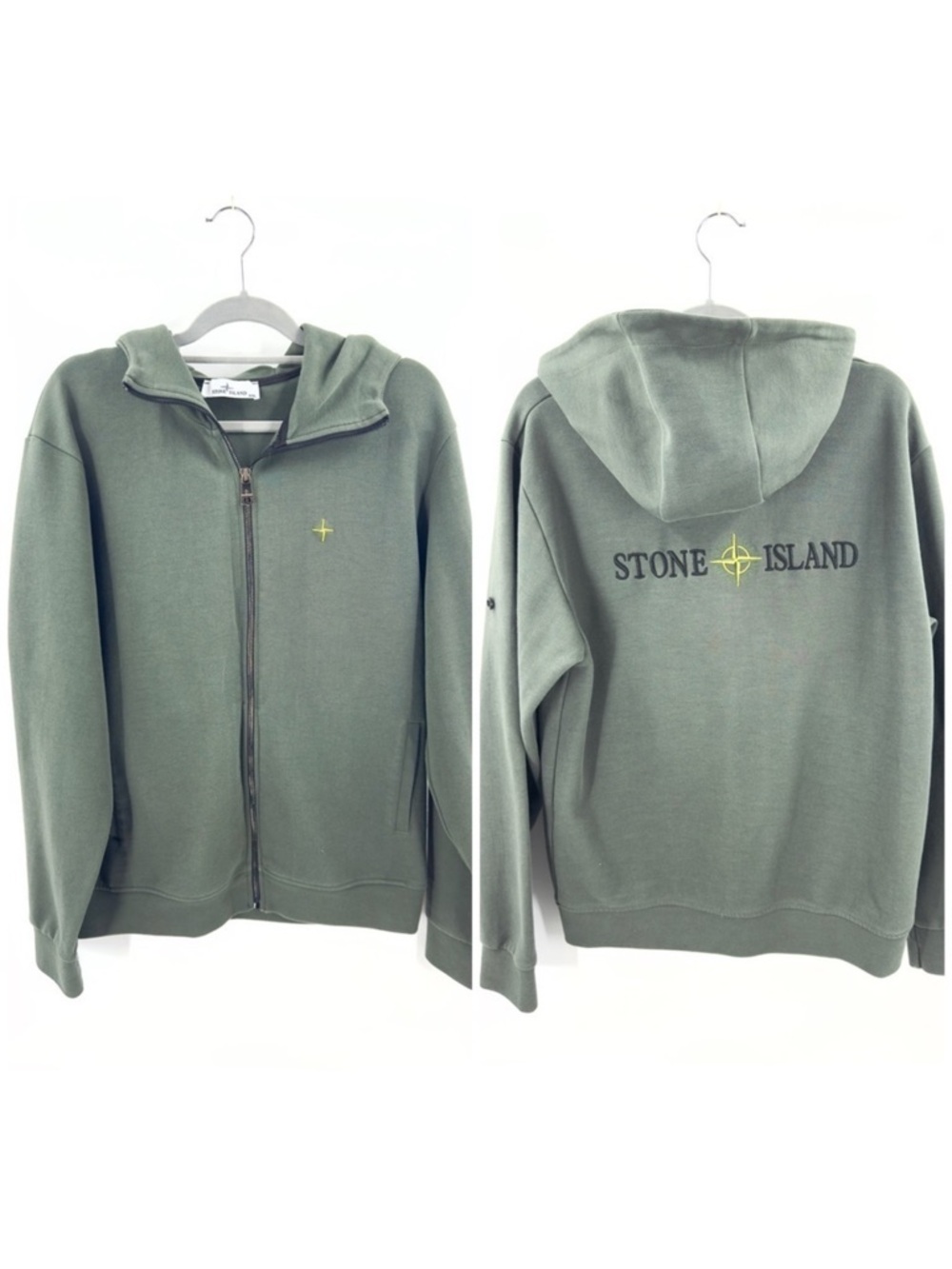 Stone Island Zip Up Hoodie Jacket Womens Size XXL Green Embroidered Logo